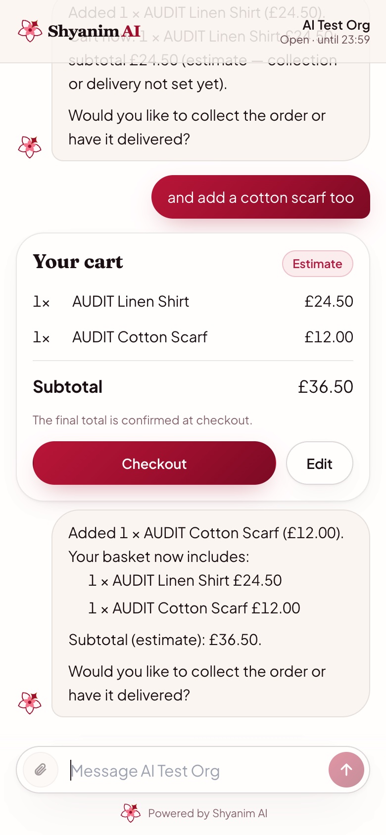 Cart built in chat
